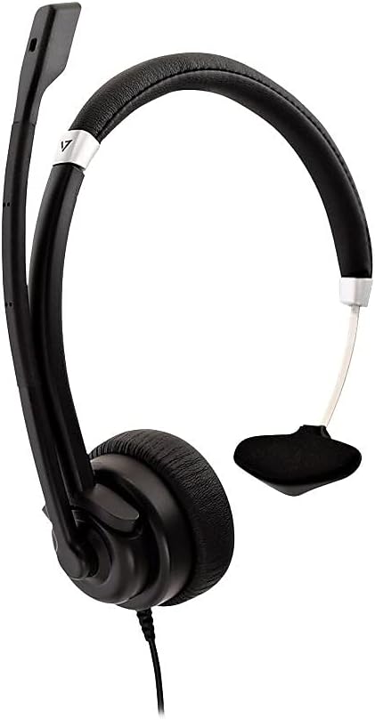 V7 Deluxe Mono Headset, USB with Boom Mic, Adjustable Headband for PC, Mac, Laptop Computer, Chromebook (Black)