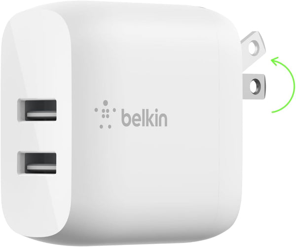 Belkin 24W Dual Port USB Wall Charger - Fast Charging for iPhone, iPad, Samsung & More - Charging Block for Power Bank,