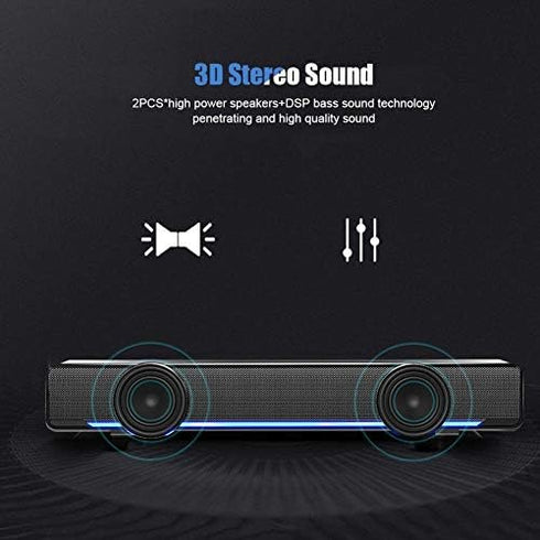 Bewinner 3.5mm MP3 MP4, USB Wired Soundbar, Stereo Soundbar Music Player Bass Surround Sound Box for Desktop Laptop TV