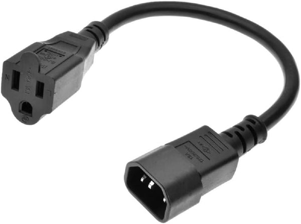 C14 to 5-15R Power Cord - IEC320 C14 to NEMA 5-15R Power Extension Cable, 1ft Standard Computer Power Adapter