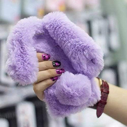 iPhone 11 Case (Light Purple) - Cute Luxury Bling Diamond Soft Warm Fluffy Rabbit Fur Cover with Crystal Bowknot