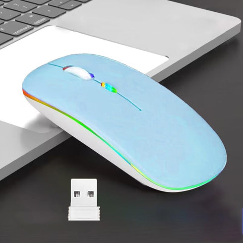 Wireless Bluetooth Mouse, LED Dual Mode Rechargeable Slim Laptop Mouse (BT5.2+USB Receiver), Portable for Laptop,