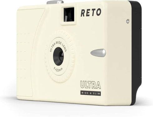RETO Ultra Wide Slim 35mm Reusable Daylight Film Camera - 22mm Wide Lens, Focus Free, Lightweight (Cream)
