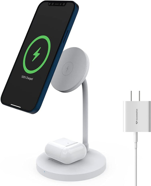 Techsmarter 2-in-1 Magnetic Wireless Charging Stand with 20W USB-C Wall Charger & 5ft USB-C Cable for iPhone 12/13/14