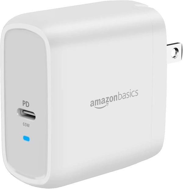Amazon Basics 65W One-Port GaN USB-C Wall Charger with Power Delivery PD, Foldable Plug,