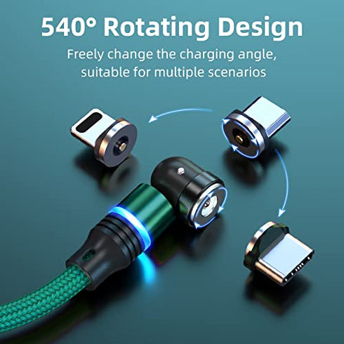 Magnetic Charging Cable 4-Pack 3 in 1 Nylon Braided USB Phone Charger 360 Rotating Compatible with Micro USB Type C iProduct and Most Devices (6.6ft/6.6ft/6.6ft/6.6ft)