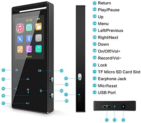 MP3 Player 64GB with Bluetooth, Sport Armband, FM Record, HiFi, Multifunction, Metal Shell