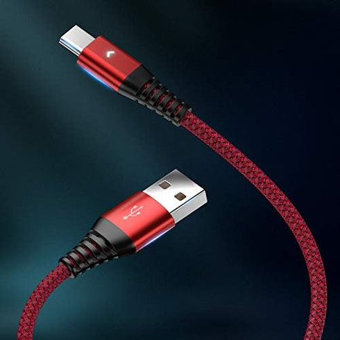iFlash 1ft Nylon Braided USB Type C Cable, USB A 2.0 Fast Charger for Samsung Galaxy S10 S9 S8 Plus Note 10 9 8 (Red)