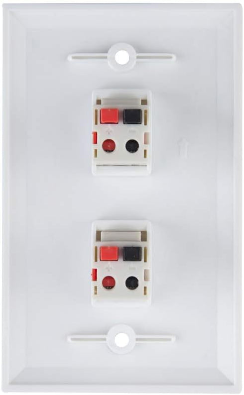 TENINYU 2 Port Speaker Jack Module Keystone Wall Plate for Home Theater - White (Single Gang, 2-Port)