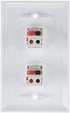 TENINYU 2 Port Speaker Jack Module Keystone Wall Plate for Home Theater - White (Single Gang, 2-Port)