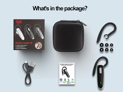 Headset V5.1, Bluetooth Wireless Hands-Free Earpiece with Noise Cancellation, Built-in Microphone for iPhone Android