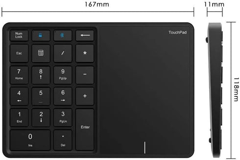 Lazmin112 Wireless Numeric Keypad, 22 Keys 2.4G Bluetooth Number Keyboard with Touchpad, Type C Interface, for Win,
