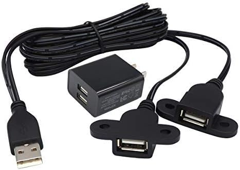 QiCheng&LYS USB 2.0 Male to Dual Female Charging Extension Cable, 5ft Panel Mount Cable with Screw Hole for Furniture