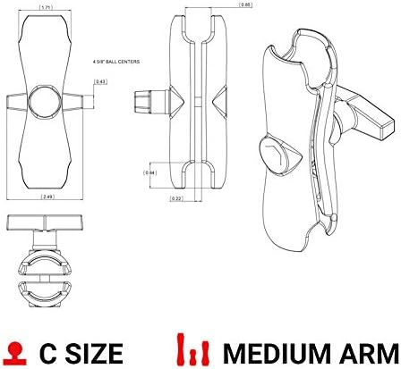 RAM Mounts Double Socket Arm RAM-201U Medium Arm for RAM C Size 1.5" Ball Components