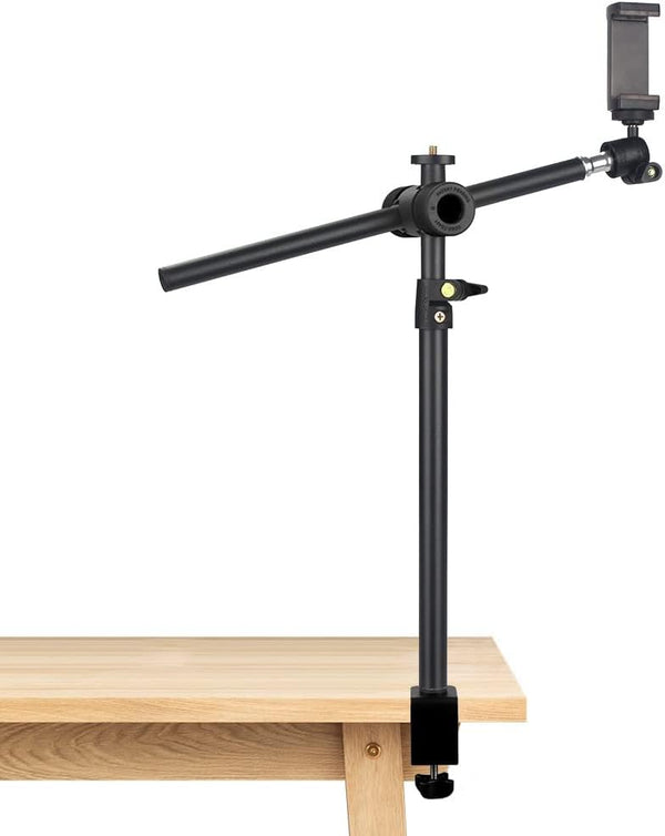 Overhead Camera Mount Desk Stand with 360° Adjustable Holding Arm, Flexible Phone Stand with Ballhead and Phone Mount