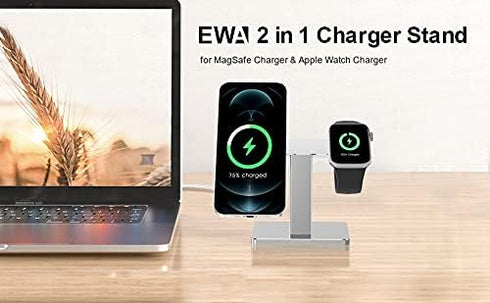 EWA 2 in 1 Magsafe Charger Stand, Aluminum Alloy Phone Holder for iPhone and Apple Watch (Black)