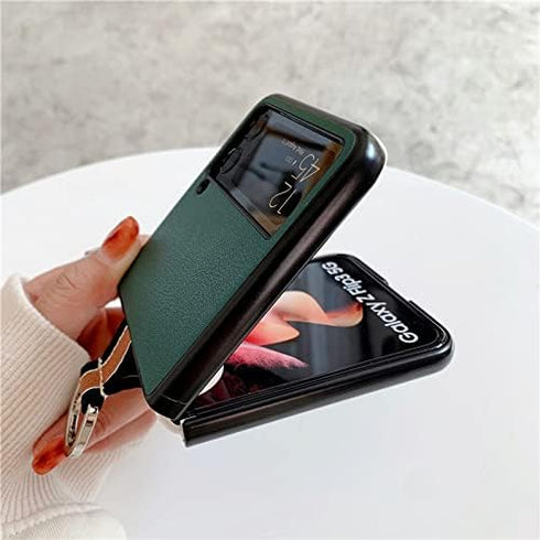 Lunivop Phone Case for Samsung Galaxy Z Flip3 5G, Luxury Ultra Slim Hard Plastic PU Leather Shockproof Green