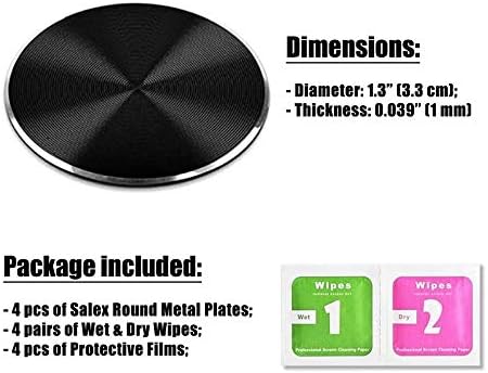 Replacement Set of 4 Metal Plates for Magnetic Car Mount - Black Round Discs without Holes, Strong 3M Adhesive.