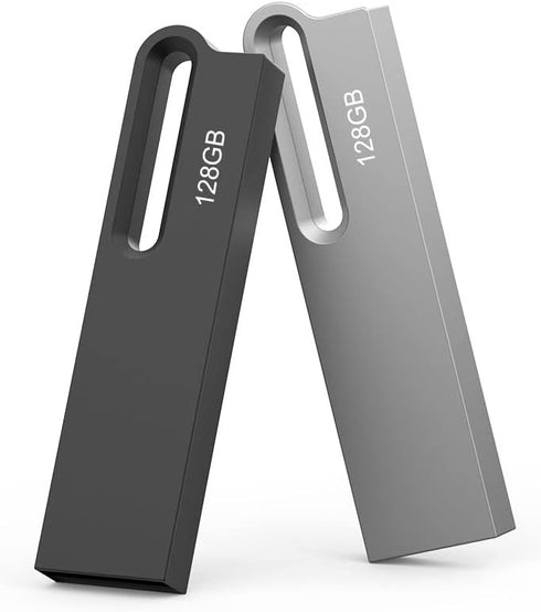 Aiibe 128GB Flash Drive 2 Pack Metal USB Drive Thumb Drive with Keychain