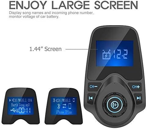 Nulaxy Bluetooth Car FM Transmitter - Wireless Audio Adapter Receiver, Handsfree, 1.44 Display, KM18 Black Matte