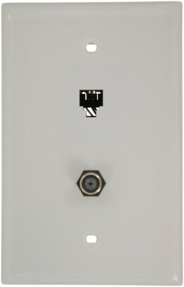 Leviton Midsize Telephone/Video Wall Jack, 6P4C X F, 40539-CMW, White