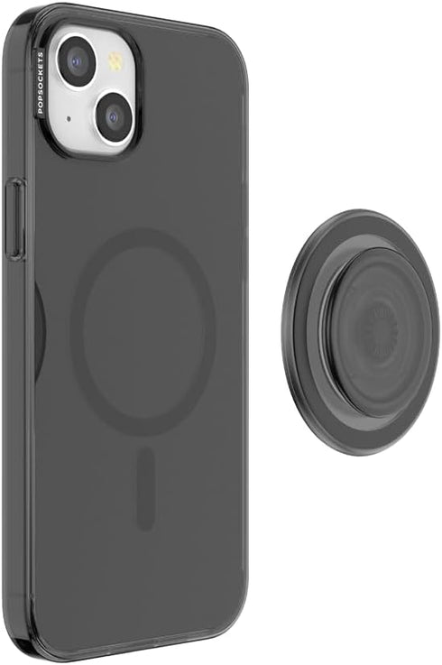 PopSockets Case for iPhone 15 Plus - Round Phone Grip Compatible with MagSafe, Wireless Charging Compatible, Black