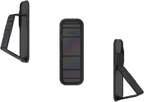 CLCKR Cell Phone Stand Phone Grip, Compatible with Apple, Samsung, LG, Motorola, OnePlus Phones, Reflective Black