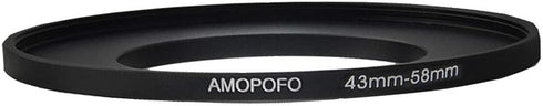 Metal Step Up Ring Adapter 43mm to 58mm, CNC Machined Space Aluminum with Matte Black Electroplated Finish