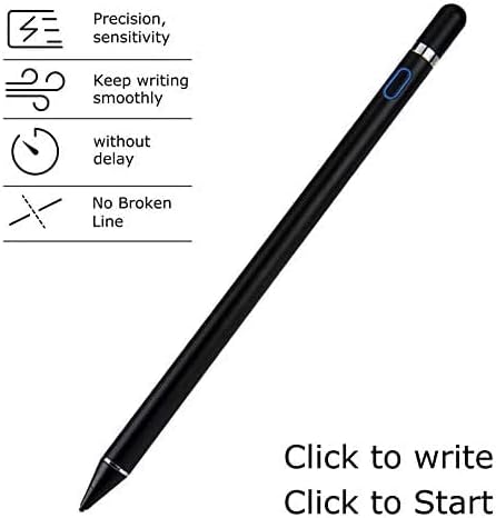 Active Stylus Pen for Android, iOS, iPad/iPad 2/New iPad 3/iPad4/iPad Pro, 1.5mm Fine Point Rechargeable (Black)