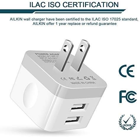 AILKIN 2Pack USB Wall Charger Plug, 2.4A Dual Port Fast Charging Station for iPhone 15 14 13 12 Pro Max