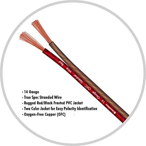 InstallGear 14 Gauge Wire AWG Speaker Wire (Red/Black) | 100 ft Speaker Cable for Car, Home Theater, Surround Sound,