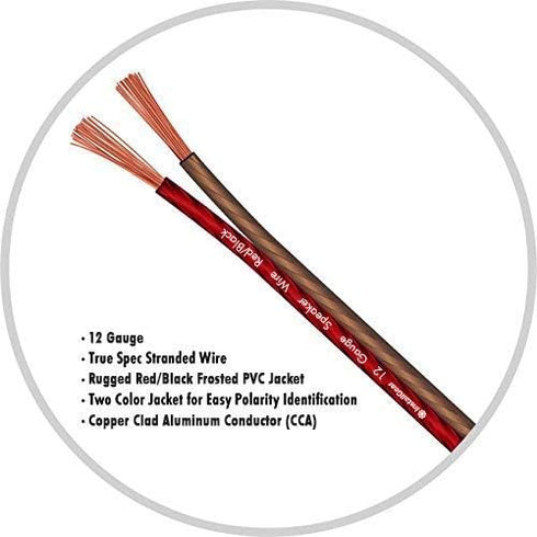 InstallGear 12 Gauge Wire AWG Speaker Wire, 100ft - Red/Black, Speaker Cable for Car Speakers Stereos, Home Theater