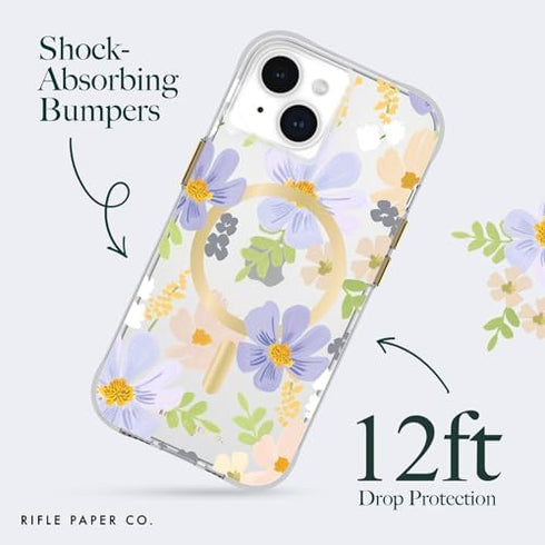 Rifle Paper Co. iPhone 15 Case, Compatible with MagSafe, 12ft Drop Protection, Floral Pattern, Anti-Scratch Shockproof