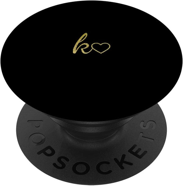 Yellow Initial Letter K Heart Minimalist Black PopSockets Standard PopGrip for Phones
