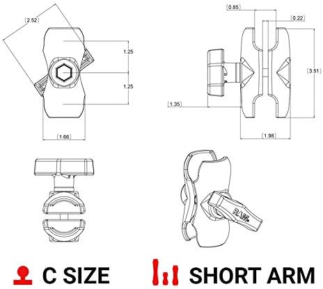 RAM Mounts Double Socket Arm RAM-201U-B Short Arm, Compatible with RAM C Size 1.5" Ball Components