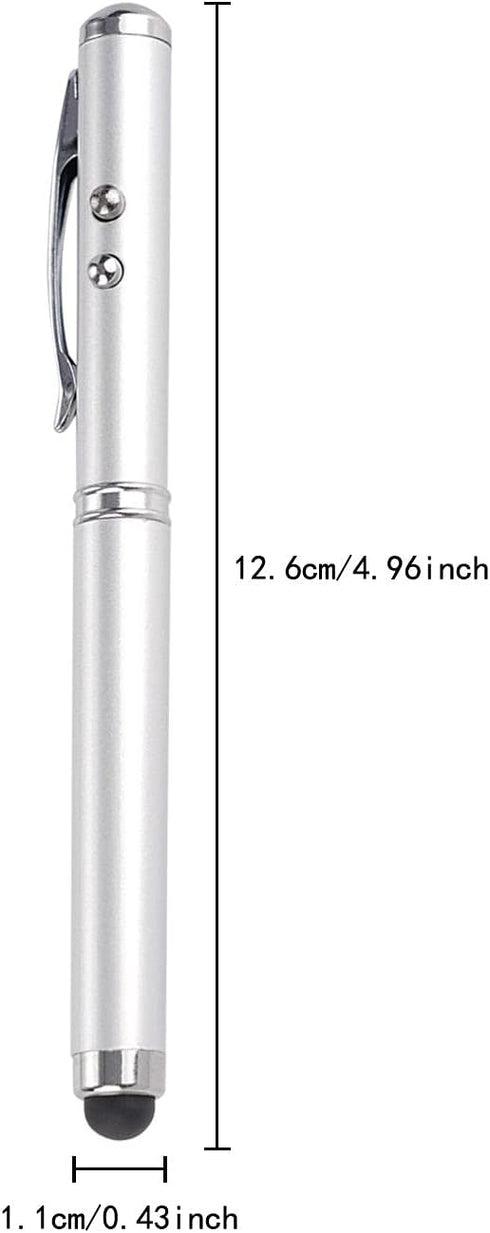 Metal Multi-Function Pen, Touch Screen Stylus, Flashlight with White Light, Creative Gifts (2 Silver)
