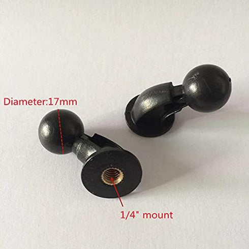 2 Pack 1/4 inch to 17mm Ball Mount Adapter, Swivel Bolt for Tripod Selfie Grip Stand, Tablet Clip Cradles (Black)