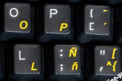 Spanish Latin American Keyboard Stickers, Yellow Letters on Transparent Background for Any Laptop PC Notebook