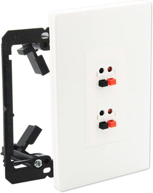 Premium 2 Speaker Wall Plate, Supports 2 Speaker Configurations, Speaker Plug for Wall Speaker Wire, 1 Gang Screwless