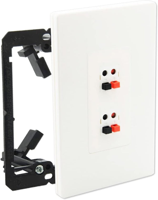 Premium 2 Speaker Wall Plate, Supports 2 Speaker Configurations, Speaker Plug for Wall Speaker Wire, 1 Gang Screwless