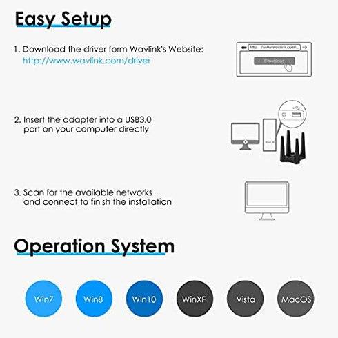 USB WiFi Adapter for Desktop PC, AC1900 Dual Band Wireless Network Adapter, 2.4GHz/5GHz High Gain Antennas, Supports