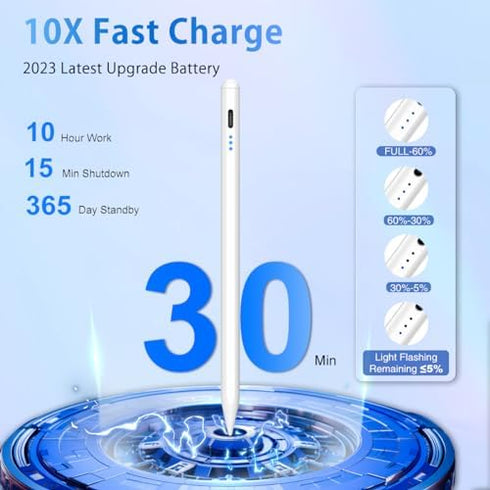 Stylus Pen for iPad, 5min Fast Charge Pencil for iPad/Pro/Air/Mini 2018-2024, Tilt Sensitive, Palm Rejection, Magnetic
