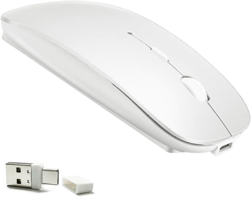 KLO Bluetooth Mouse, 4 Modes Rechargeable, 3.0/5.2 + USB-2.4G/Type-C, Compatible with MacBook Pro/Air, White