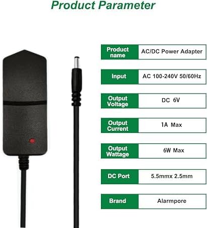 6V 1A Power Supply 100-240V Adapter 5.5x2.5mm 2.1mm DC tip with 8T 50-60Hz 6 Volt 1000mA Supply for Monitor Baby,LED Light Strings,Wireless Router,Mini Fountain,Radio,Speaker