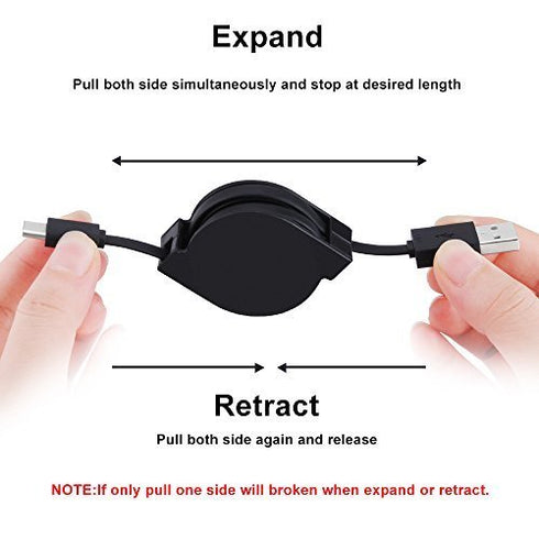 Retractable USB Type C Charger Cable for Samsung Note 8, Galaxy S22, S9, Google Pixel 6, LG G7, and more.