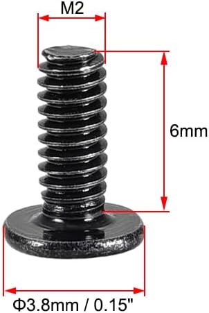 uxcell M2x6mm Phillips Screw Fastener, Black 3.8mm Dia Screw Head, 100pcs