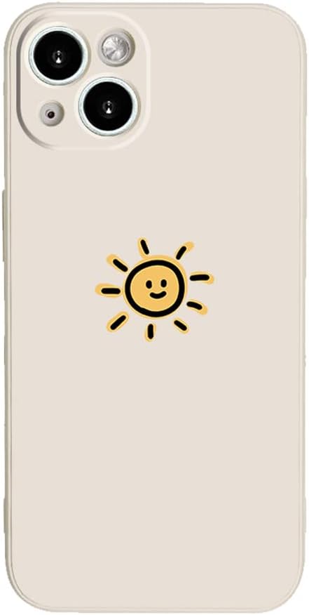 Casechics iPhone 13 Case - Cute Cartoon Sun Moon Design, Soft Shockproof Silicone, Camera Lens Protection (Whitesun)