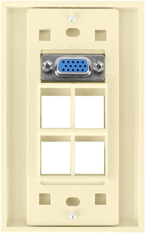 Keystone Wall Plate VGA + 4 Port, Ivory