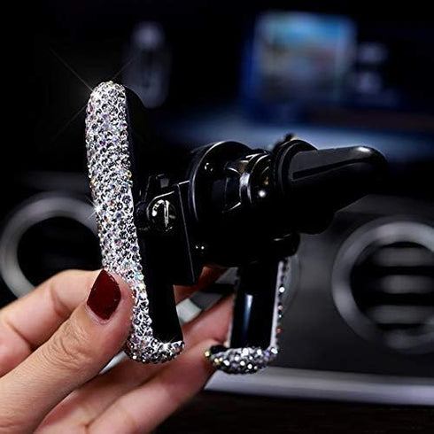 Bling Mini Car Phone Holder, 360° Adjustable Automatic Dash Air Vent Mount for Women and Girls (White)