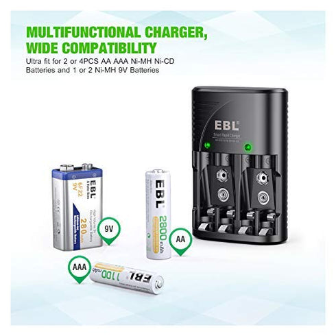 EBL Smart Rapid Charger for AA AAA 9V Rechargeable Batteries, Ni-MH Ni-CD Compatible